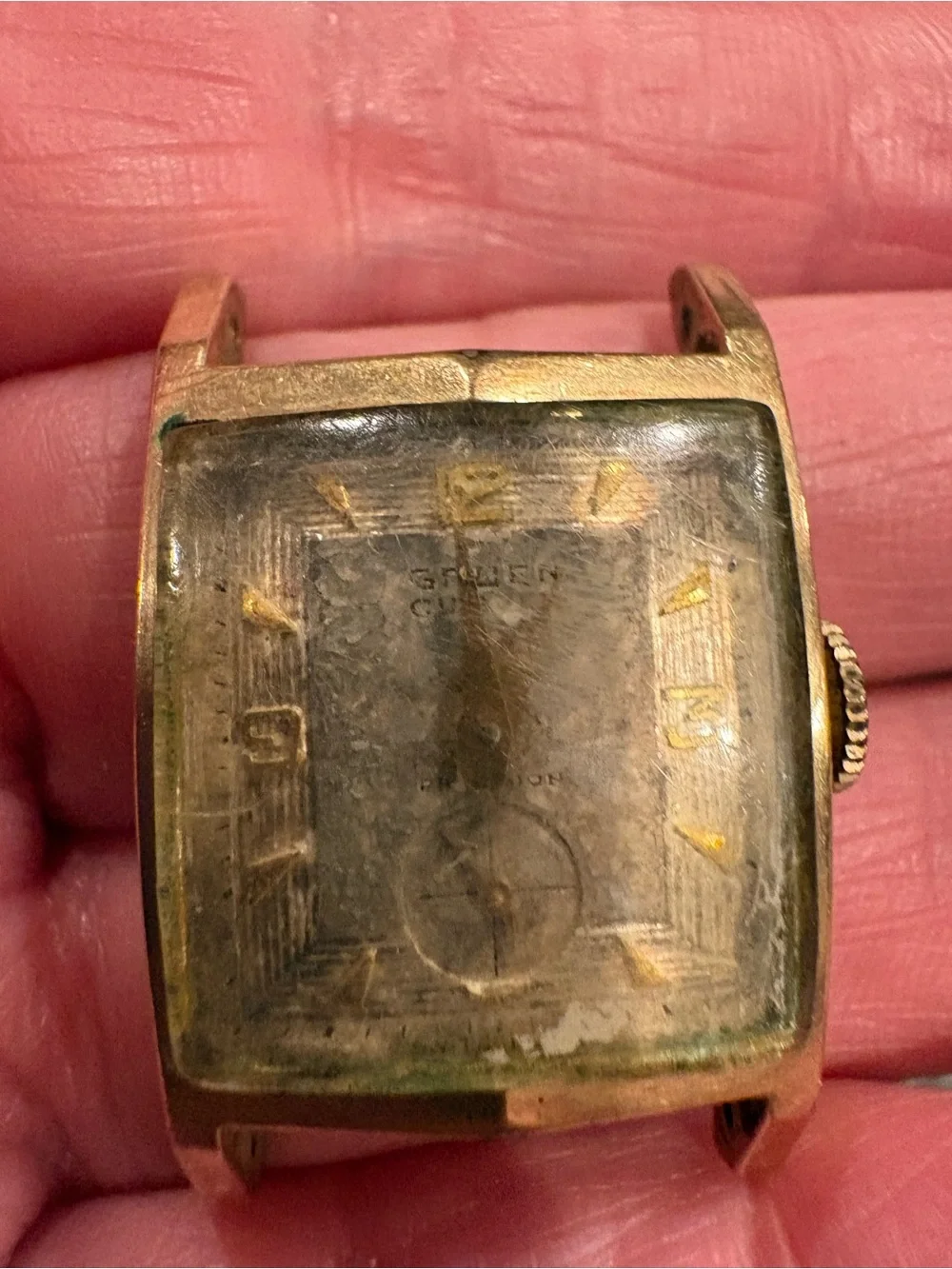 Vintage Gruen Curvex 10K Gold Filled Watch Case & Dial For Parts